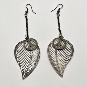 ⭐️40% Off⭐️ Antique Gold Metal Feather & Peace Sign Earrings